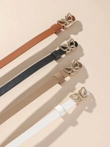 4pcs/Set Multicolor Gold-Tone Alloy Buckle Belts, Versatile For Daily Use - Black and White Camel - View 9