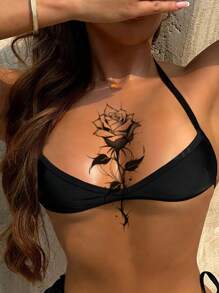 2pcs Feather & Rose Temporary Tattoo Sticker, Floral Printed Waterproof Fake Temporary Tattoos For Women, Suitable For Arm, Thigh, Foot Body Art Tattoo Decal, Reusable For Men And Women, Waterproof And Sweat-Proof