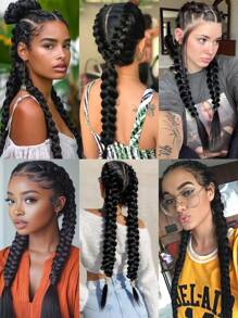 Black Ponytail Extension 2 Packs 26 Inch Braid Ponytail Extension With Elastic Tie Straight Sleek Wrap Around Braid Hair Extensions Ponytail - Multicolor - View 6