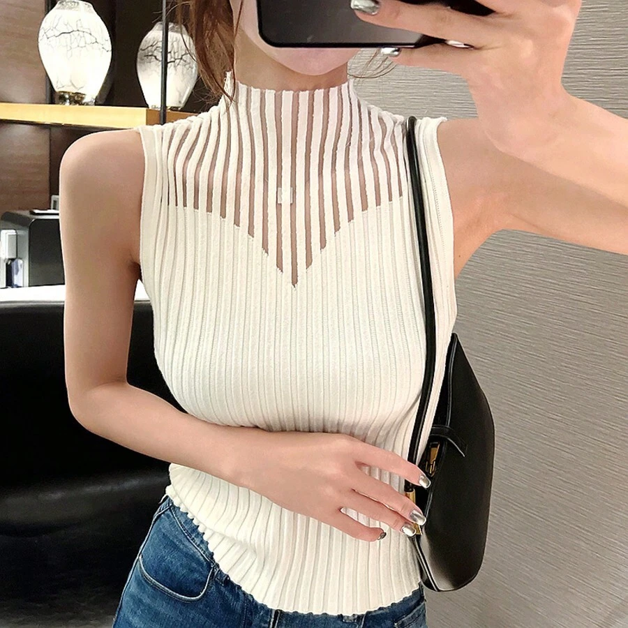 Women's Knitted Beach Top - White - View 1