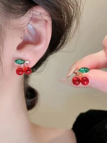1 对简约小樱桃形百搭时尚耳环，适合女性在新年、圣诞节、情人节、婚礼、日常和节日、妈妈、母亲、母亲节、礼物佩戴 - 彩色 - 查看 2