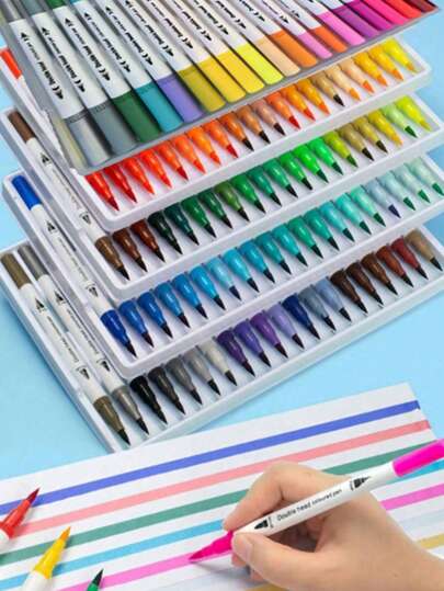 12/24/36/48/60/80/100/120 قلم فرشاة ألوان مائية ذو طرفين، طقم فرش تلوين قابلة للغسيل متعددة الألوان، 8 قطع، لوازم فنية متنوعة، هدية عيد، عودة إلى المدرسة