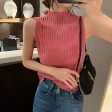 Women's Knitted Beach Top - 玫紅色 - 查看 2