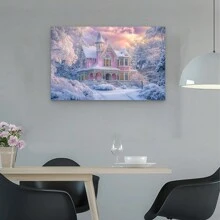 Decoración de arte de Casa de Jengibre rosa de Navidad, Póster de Navidad rosa, perfecto para el hogar y salas de estilo granja