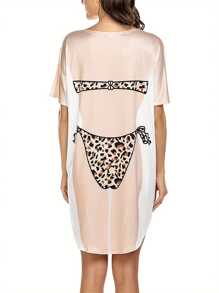 Women Plus Size Summer Casual Dress, 3D Bikini Print Round Neck Short Sleeve Relax-Fit One Piece For Ladies, L/XL/XXL - Tan - View 2