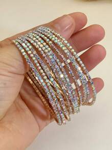 G-S Minimalistic Delicate Sparkling Rhinestone Tennis Bracelet, Silver/Gold Color, Women