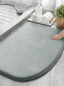 1pc Creative Simple Black Rounded Sided And Machine Washable Sponge Memory Foam Entrance Floor Mat ,Room Decor - Black - View 3