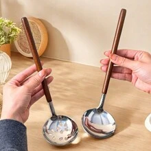 Multi-Functional Mini Kitchen Utensil, 304 Stainless Steel Ladle, Colander, Turner, Anti Scalding Wooden Handle Cooking Spoon, Cooking Tools Including Soup Spoon, Slotted Spoon,Spatula, Dishwasher Safe, Suitable For Kitchen Restaurant
