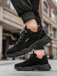 Men's Black & Grey Mesh Patchwork Design Comfortable Running Shoes, Fashion Black Outdoor Casual Sports Sneakers