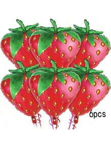 6pcs Cute Smiling Face Strawberry Balloons, Wedding Graduation Ceremony Backdrop Decor, Birthday Fruit Theme Party Decorations