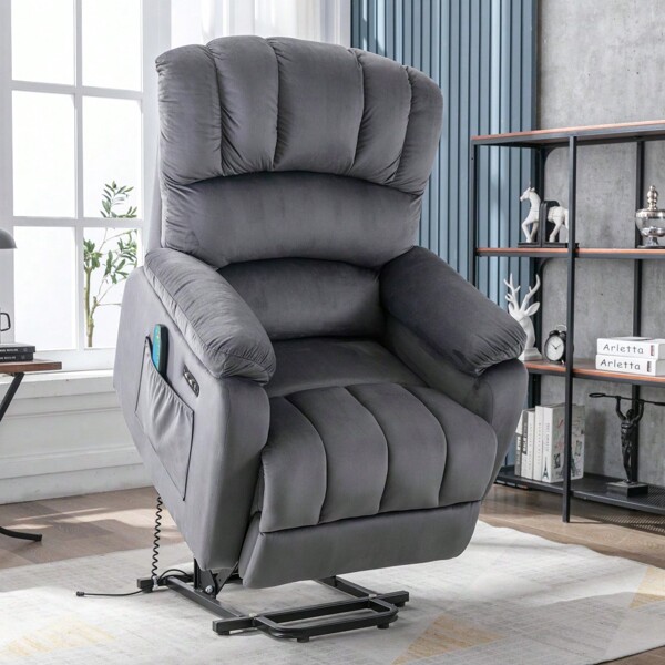 Elektrisch Relaxsessel, Fernsehsessel mit Liegefunktion Massagefunktion Wärmefunktion, Massagesessel mit Fernbedienung, Ruhesessel Stoff, Liegesessel neues Modell Grau