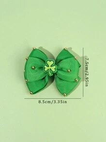 2 件装圣帕特里克节三叶草装饰发夹，适合幼儿儿童女孩绿色发夹休闲面料鳄鱼夹蝴蝶结发夹圣帕特里克节三叶草发饰 - 綠色 - 查看 7