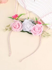 1pc Happy Easter Cosplay Plush Bunny Ear With Flower Headband,Cute Rabbit Headband,Party Costume Headdress Decor,Party Supplies,Photo Props.