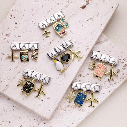 1 pieza Componentes para pulsera de acero inoxidable estilo italiano, con tres colgantes combinados, para hacer joyas DIY de pulseras y collares, se puede combinar libremente con diferentes estilos