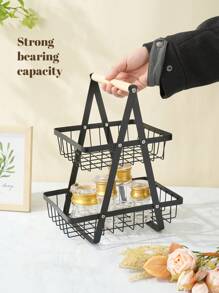 1pc Wrought Iron Foldable Double-Layer Basket, Household Kitchen Fruit And Vegetable Storage Basket Shelf, Holiday Gift