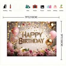 Pancarta de poliéster con tema de cumpleaños - Decoración de fiesta vibrante con diseño de "Cumpleaños de la Reina" en dorado, globos, champán y regalos, sin necesidad de alimentación eléctrica, de uso múltiple, ideal para celebraciones inolvidables, decoración de fiesta de cumpleaños