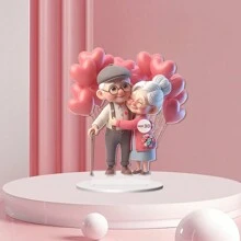 1 件爱心情侣与爱心气球浪漫主题风格装饰 2D 亚克力摆件，多用途可应用于家居室内装饰、办公桌装饰，是日常生活的完美礼物