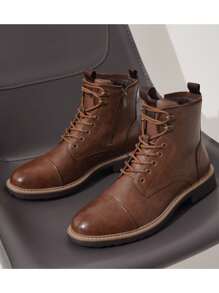 VOSTEY SHOESMORE Men's Fashion Black Boots Casual Dress Boots Motorcycle Zipper Chukka Brown Boots For Men - BMY8049-棕色 - 查看 5