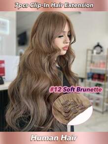 Clip In Hair Extensions Remy Human Hair For Women Silky Straight Clip In Extensions 12# Soft Brown Brunette Color Human Hair Extension 7pcs/Set 14"-22" - S12 - View 1