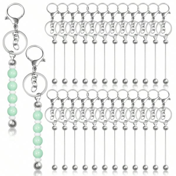24 piezas de barras para hacer llaveros con cuentas, suministros para hacer pendientes de llaveros con cuentas de metal, tiras en blanco para hacer llaveros con cuentas