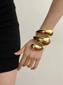 Vintage Geometric Smooth Spiral Water Droplet Opening Bracelet Metal Heavy Cuff Bangle Jewelry For Women New - phong cách 1 - Xem 10