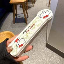 Sanrio Juego de 4 piezas de cubiertos de acero inoxidable con diseño de Hello Kitty - Set de tenedor, cuchara, palillos y bolsa térmica aislada portátil para llevar la comida, ideal para estudiantes, trabajadores y viajes