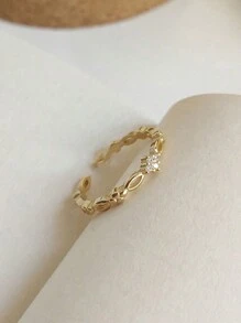 Cubic Zirconia Decor Cuff Ring - Yellow Gold - View 4