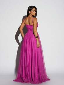 LONG TULL WEDDING DRESS WITH BRAIDS AND BRAIDED SHINE - Hot Pink - View 2