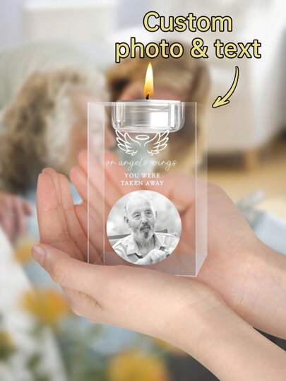 1 pieza Portavelas de cristal con foto conmemorativa personalizada y texto, foto de cristal 3D personalizada, regalo artístico reflexivo para duelo, regalo conmemorativo, portavelas, regalo de condolencia por pérdida, portavelas de cristal