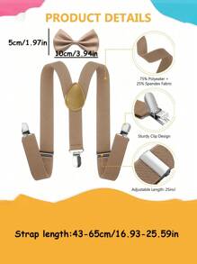 儿童吊带领结套装，学生燕尾服领结吊带，男孩女孩可调节背带夹，适合派对、婚礼、生日庆祝 - 彩色 - 查看 11