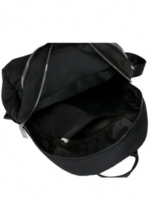 Women's Classic Multi-Pocket Solid Black Casual Backpack - Black - View 6