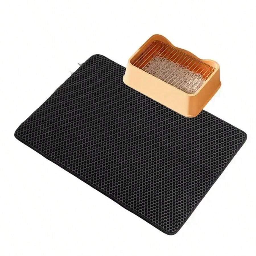 Cat Accessories Double-Layer  Non-Slip Big Cat Litter Mat Pet Litter Box Filter MatWear Resistant  Cat Litter Mat - Black - View 1