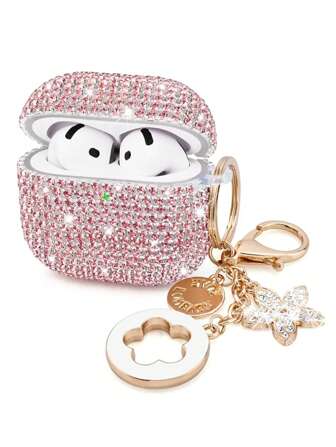 1pc Sparkly Star Design Earphone Case, Shiny Hard PC Shell With Keychain Accessory For Apple 1/2/3, Pro/Pro 2