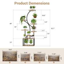 Plant Stand With Grow Light, 8 Tiered Plant Stands For Indoor Plants Multiple, 62" Tall Plant Stands Indoor, S-Shaped Plant Shelf With Grow Light For Living Room, Metal Plant Rack, Brown Black