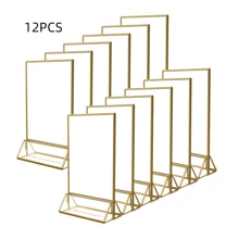 12pcs/6pcs/3pcs Acrylic Transparent Menu Card Holder, Gold Framed Table Number Sign, Double-Sided Gold Photo Display Frames, Suitable For - Wedding, Rehearsal Dinner, Engagement Party, Anniversary, Birthday, Bridal Shower, Coming Of Age Ceremony, Corporate Party Or Any Special Occasion! - 彩色 - 查看 18