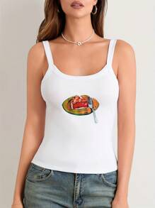 Summer Crop Tank Tops For Women Y2k Spaghetti Strap Cami Tops Graphic Tees Beach Vacation Tops Sleeveless Scoop Neck Camisole Slim Fit Tees Cute Going Out Tops For Teen Girls For Street Shopping Club Aesthetic Clothes - 橘色 - 查看 3