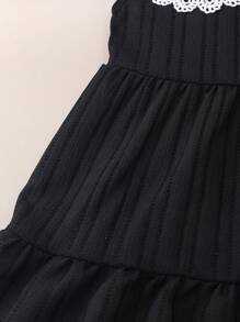 1pc Baby Girls Cute Peter Pan Collar Ruffle Sleeve Little Black Dress, Summer