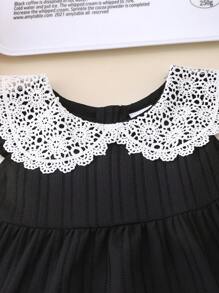 1pc Baby Girls Cute Peter Pan Collar Ruffle Sleeve Little Black Dress, Summer
