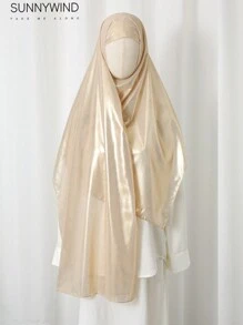 A Solid Color Bright Silk All-Match High-End Dinner Party Scarf Shawl - Apricot - View 2