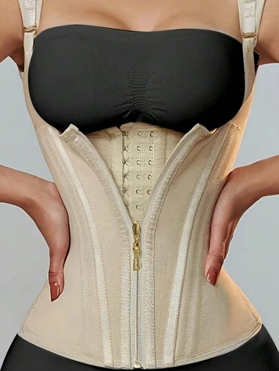 全新 15 骨紧身胸衣背心式高弹力网眼腰带束腰拉链和纽扣复古塑身衣