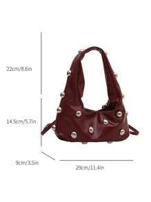 New Ladies Fashion Rivet Shoulder Bag, Y2k Sweet Cool Women's Bag, Street Solid Color Casual Armpit Bag, Adjustable Shoulder Strap Crossbody Bag, Suitable For Commuting, Work, Daily Use - Red - View 4