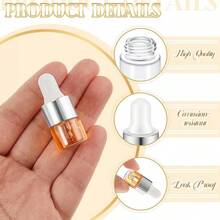 100 Pcs Mini Glass Dropper Bottle Bulk Clear Essential Oil Dropper Bottles Small Glass Dropping Sample Containers Perfume Liquid Cosmetic Sample Vials With Cap For Traveling (Silver,1 Ml)