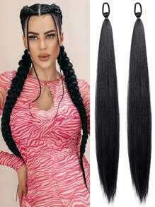 Black Ponytail Extension 2 Packs 26 Inch Braid Ponytail Extension With Elastic Tie Straight Sleek Wrap Around Braid Hair Extensions Ponytail - Multicolor - View 2