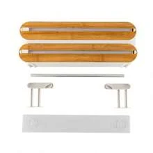 SENDERPICK Dispensador de papel de aluminio 3 en 1 para pared con cortador, dispensador magnético de papel de aluminio, soporte para toallas de papel, dispensador de film transparente para la cocina (color madera de bambú)