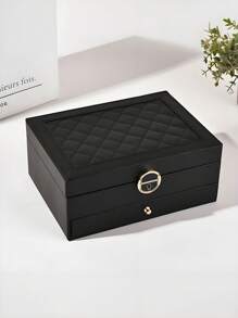 1 Stück Stücke abschließbare Aufbewahrungsbox, mehrstöckige Kunstperlbox mit Schloss, zweistöckige Schubladenbox aus Kunstleder für Schmuck, abschließbare Ring-, Ohrring-, Armband- und Halskettenaufbewahrung, elegante, abschließbare zweistöckige Schmuckbox - sichere Aufbewahrung für Ohrringe und Ringe, tragbare Geschenklösung mit zweistöckiger, abschließbarer Schmuckaufbewahrungsbox