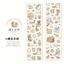 4 卷猫咪系列和纸胶带，合成纸模切胶带，可爱猫咪图案文具胶带，适合学生和女孩，涂鸦贴纸返校 - 彩色 - 查看 10
