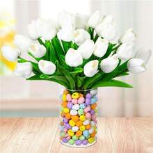 6 Pcs Artificial Tulips And 50 Fillable Foam Easter Egg Silk Faux Flowers Faux Tulips Floral Flowers Bouquet For Easter Spring Mother's Day Wedding Table Decoration