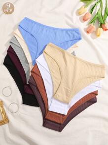 Set de 9 piezas de bragas de bikini transpirables y cómodas de mujer, de colido y a rayas