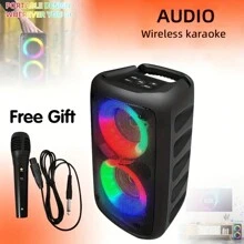 Wireless Speaker With Subwoofer, Large Boombox Speaker, Stereo Speaker, Subwoofer, Outdoor Wireless Speaker, Party Disco Light, TWS, TF, AUX, MIC - 黑色 - 查看 1
