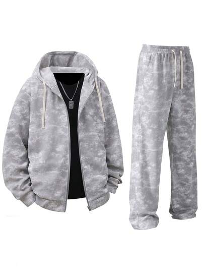 1 Set Men's Boyfriend Style Hooded Sweatshirt And Casual Lounge Pants, Suitable For Daily Casual Sports Outfit
